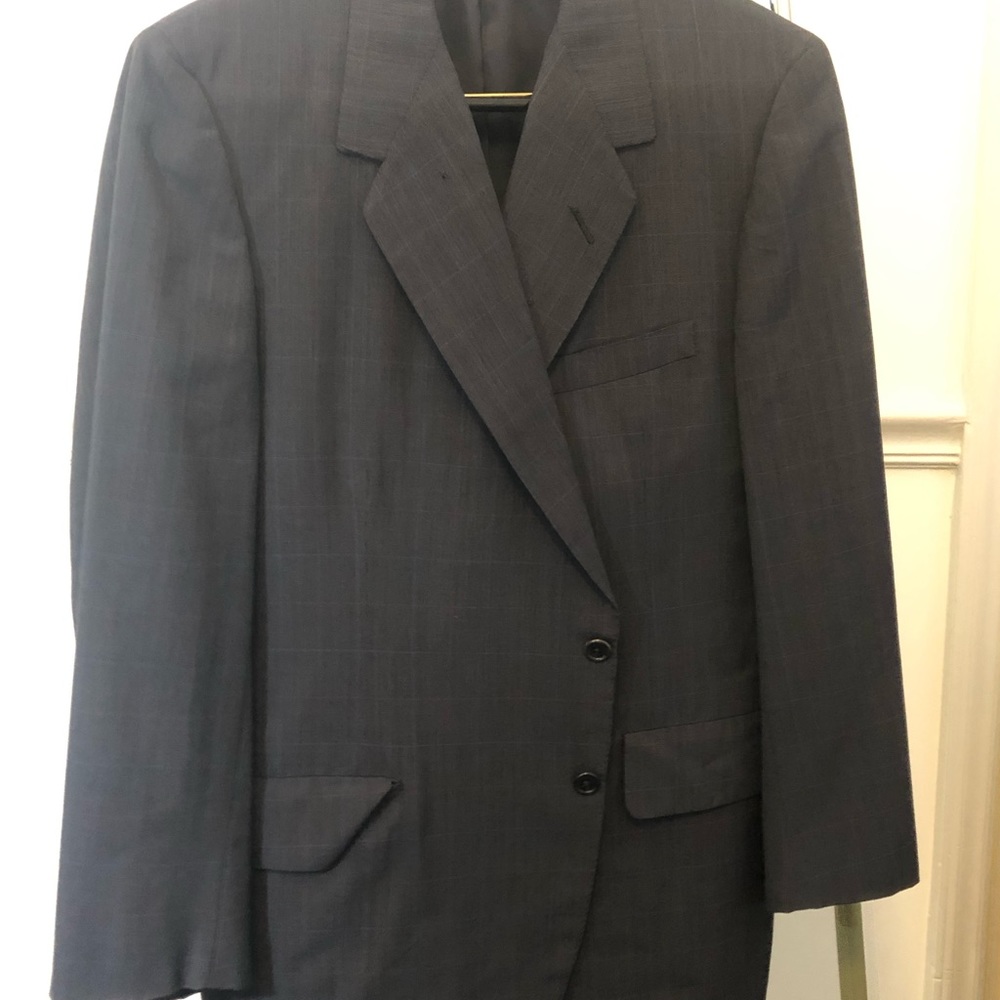 Oxxford Clothes Black and Blue Square Striped Suit Jacket